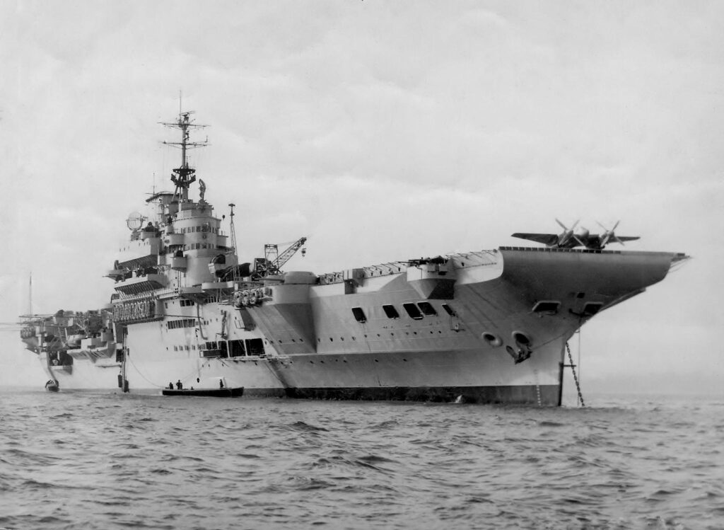 HMS Indomitable with a Sea Hornet on her flight deck