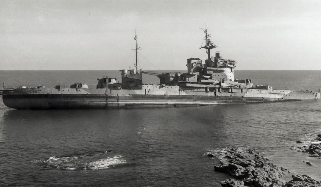 HMS Warspite aground in Prussia Cove