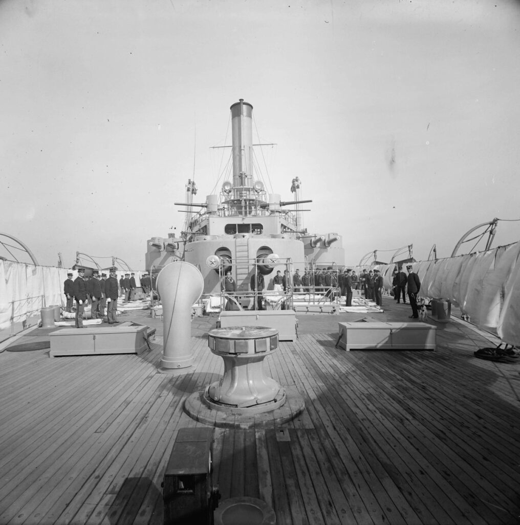 Inspection & airing out of bedding aboard the Iowa (BB-4), circa 1900