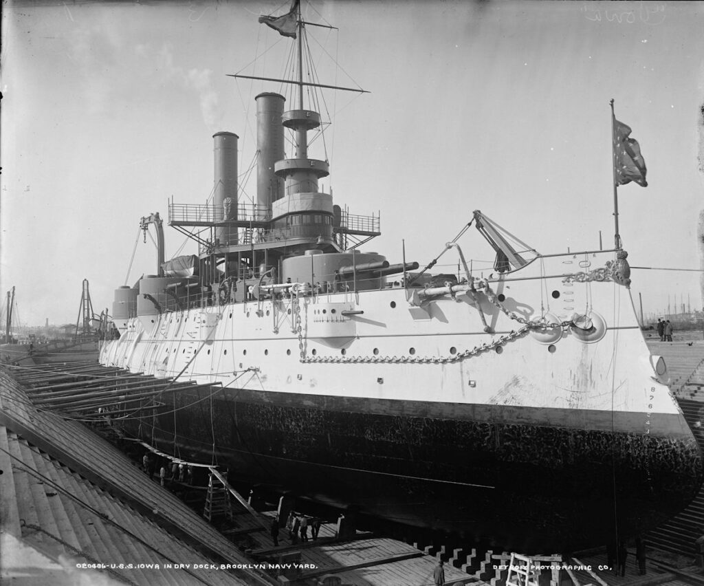 USS Iowa (BB-4) in dry dock, Brooklyn Navy Yard