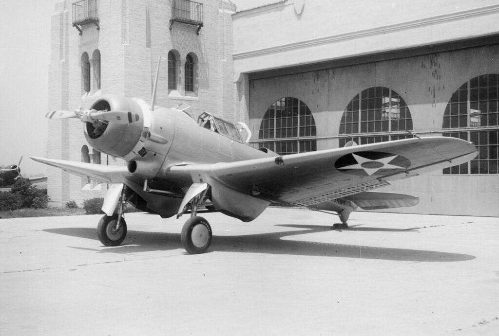 U.S. Navy Northrop BT-1 pictured sitting on flight line outside of a hangar at El Segundo, California