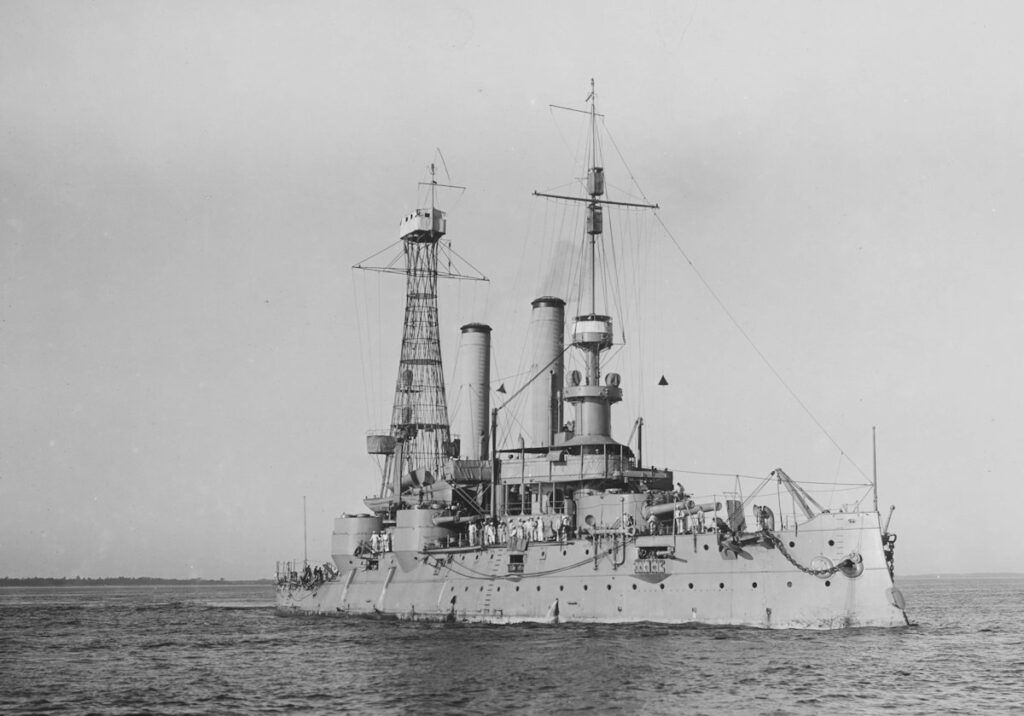 USS Iowa (BB-4) underway, circa 1918, during her World War I service