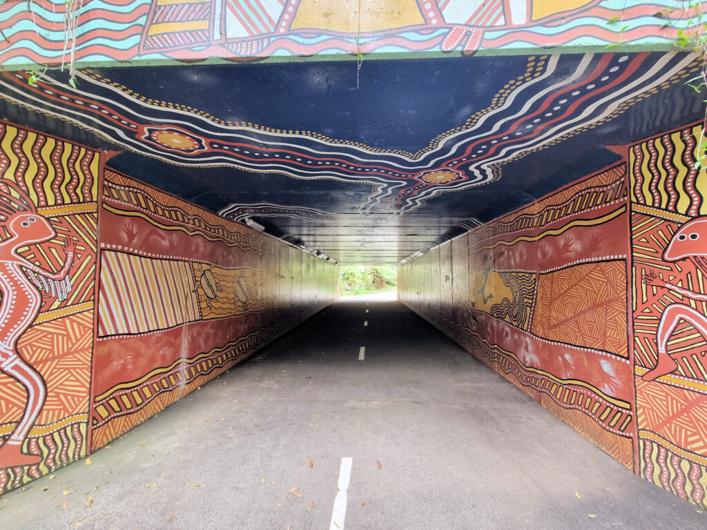 Indigenous art work on the Flat Rock Drive underpass