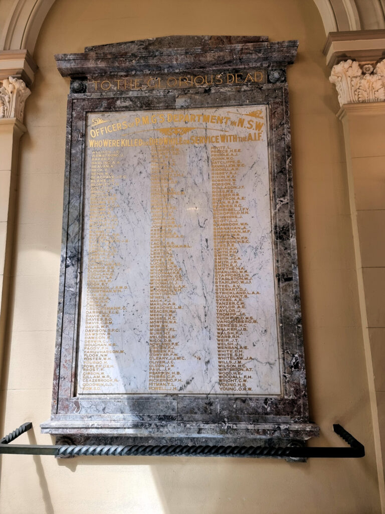 Memorial to GPO employees killed in World War One