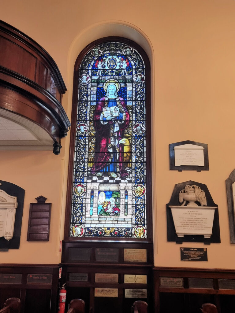 Stained glass window and memorials