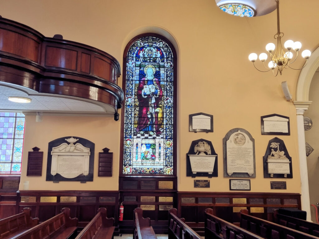 Stained glass window and memorials