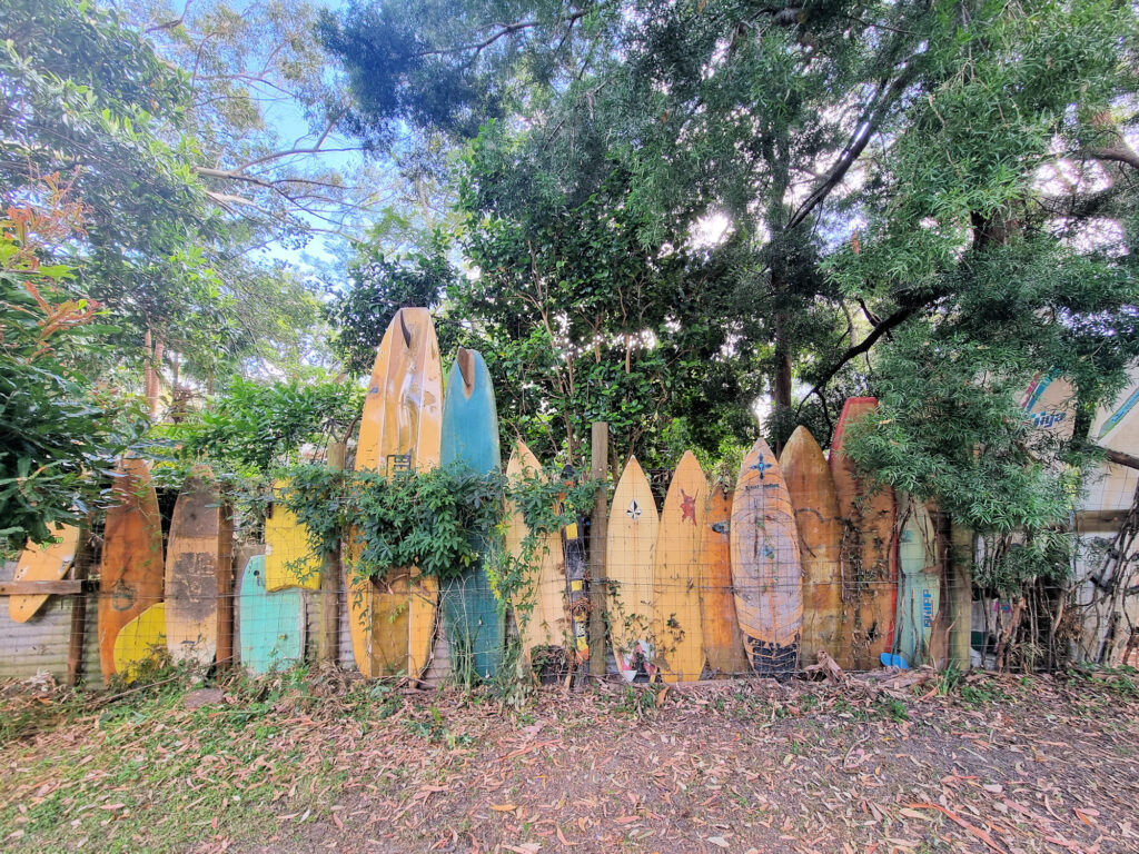 Fence made of old surf boards