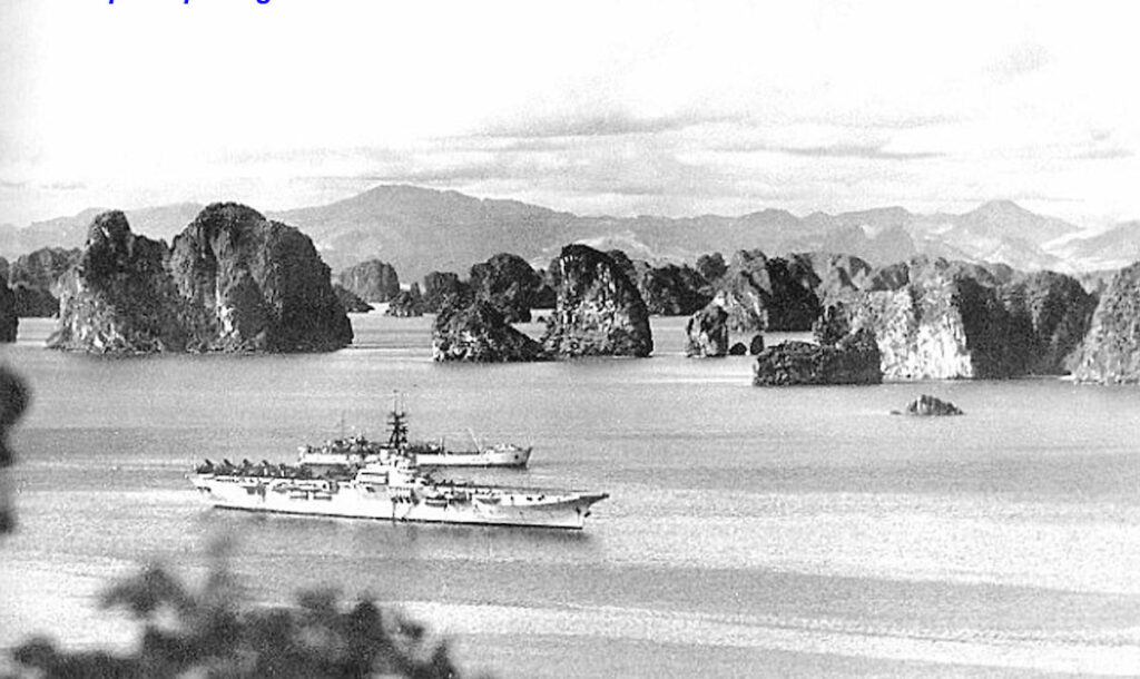 Arromanches replenishing ammunition in Halong bay during the Battle for Dien Bien Phu in 1954