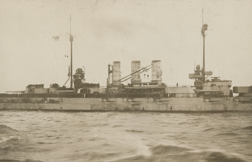 SMS Helgoland steams back to Germany carrying sailors from Scapa Flow