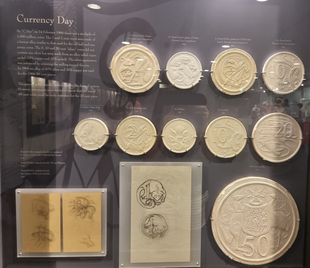 Concept and final (bottom) designs for Australia's decimal coins