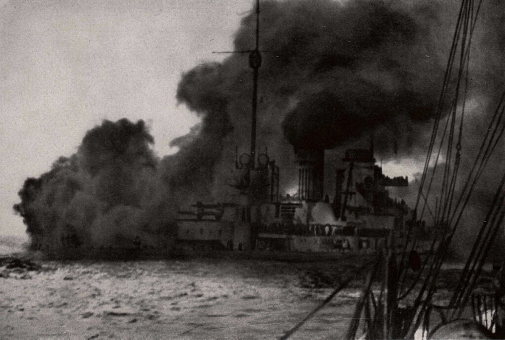 SMS Seydlitz on fire at the Battle of Jutland