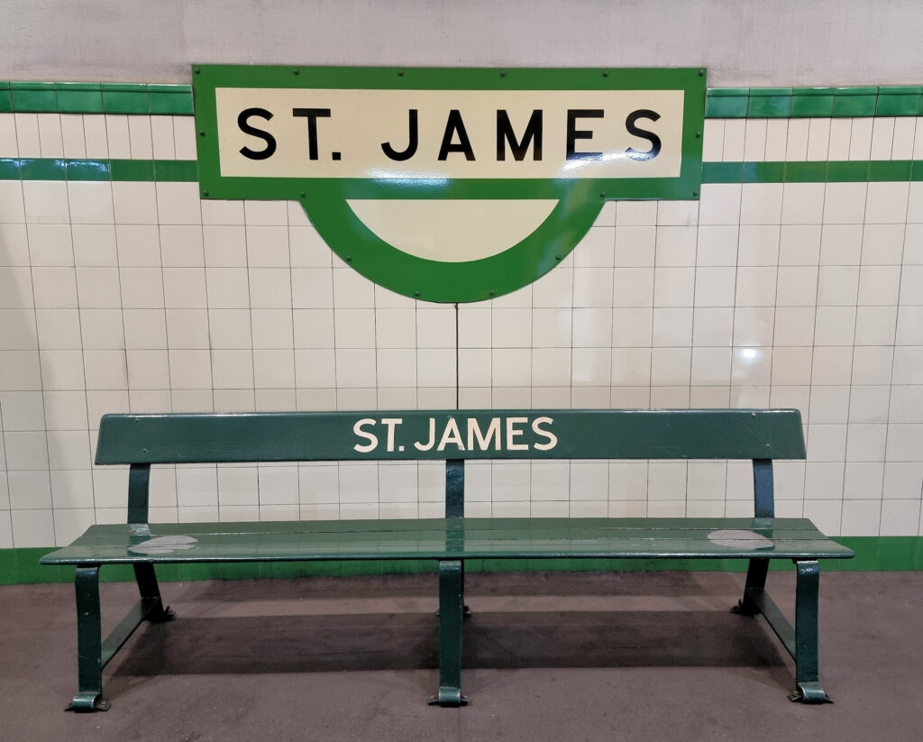 St. James Station Sign and bench seat