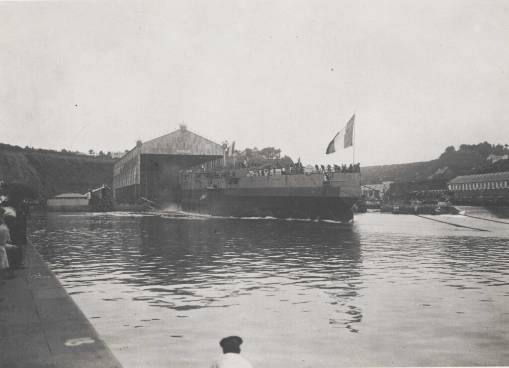 French Battleship Jean Bart (1911) being launched