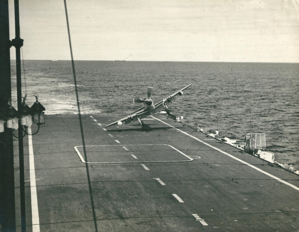 Fairey Firefly making a rough landing on HMS Theseus