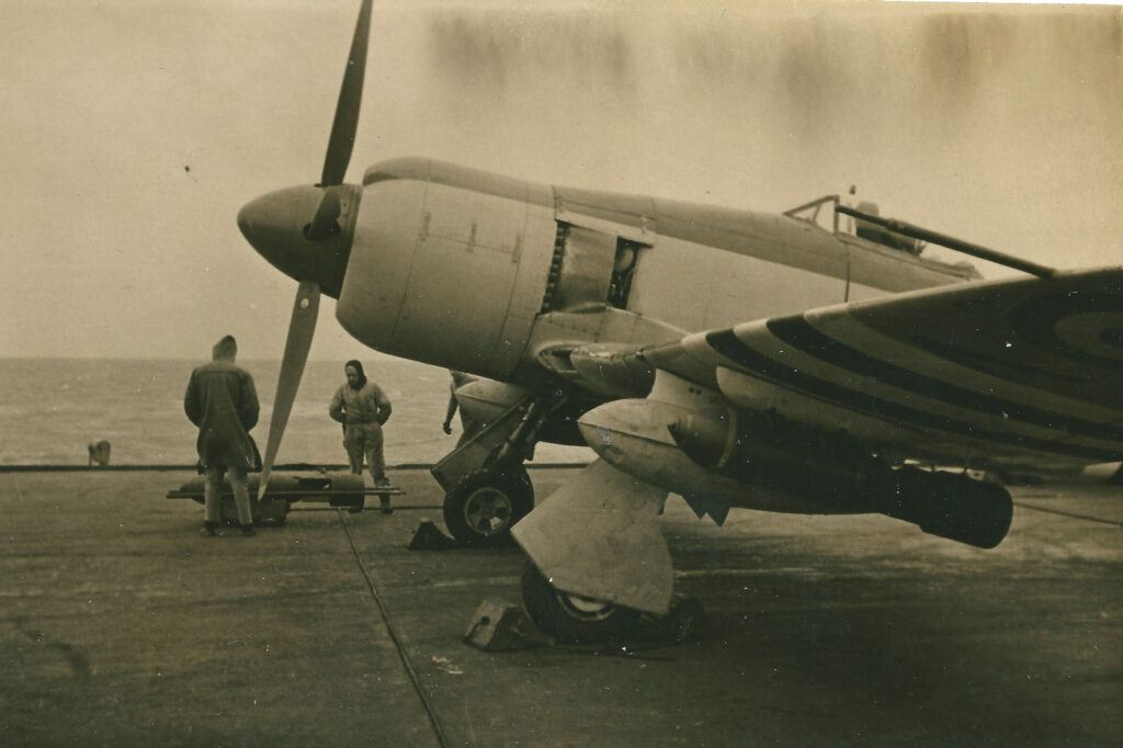 A Hawker Sea Fury ready for take off from HMS Theseus