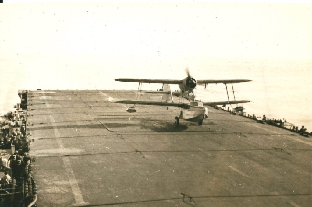 Supermarine Sea Otter landing on HMS Theseus