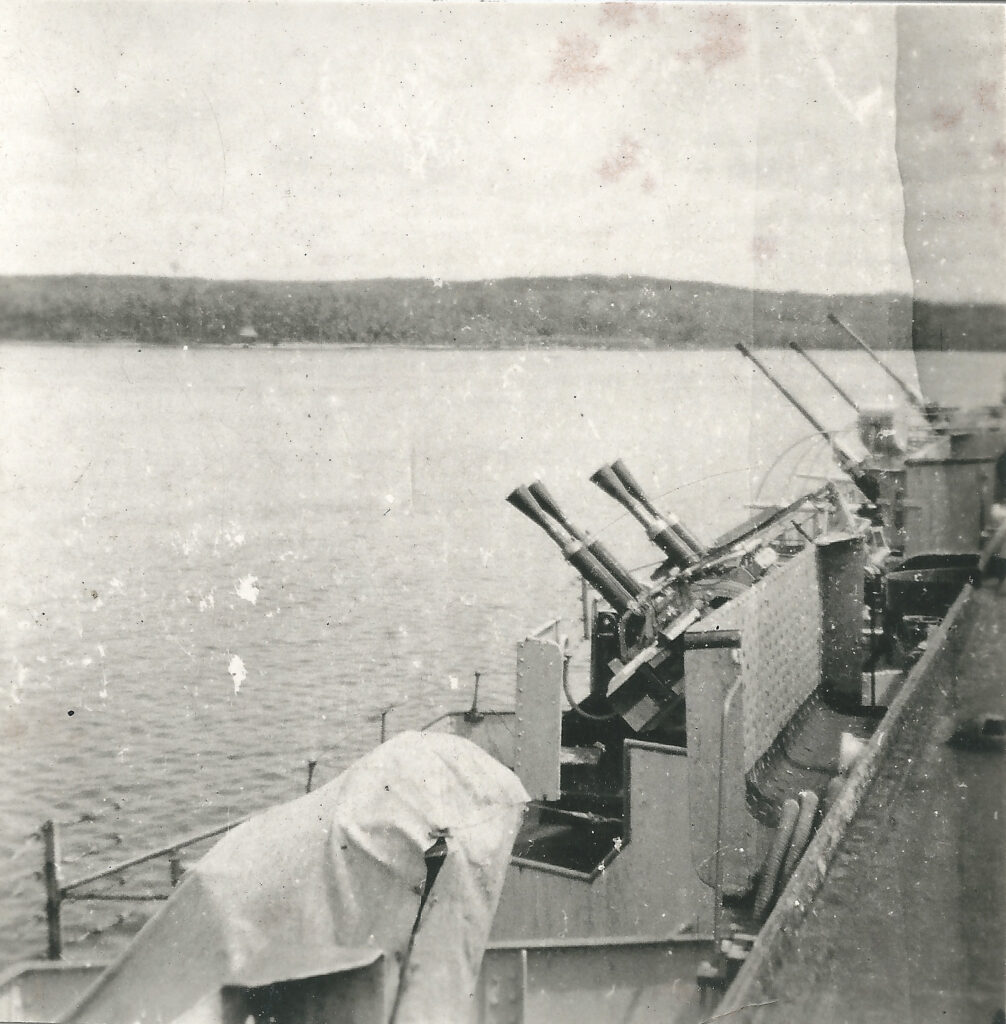 Anti-aircraft guns on HMS Theseus