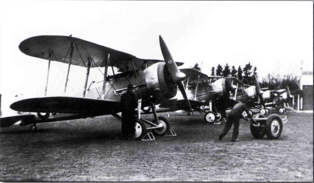 Line-up of Danish Gloster Gauntlet fighters