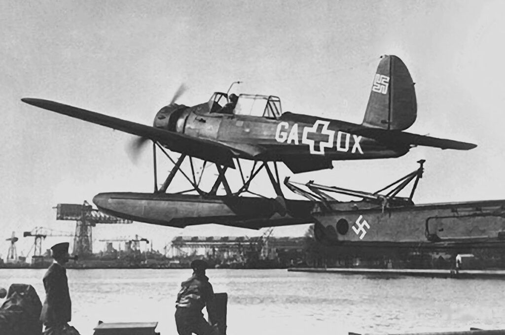 Arado Ar 196A-5 seaplane being catapulted in 1947 at the Naval Air Materiel Center in Philadelphia, Pennsylvania