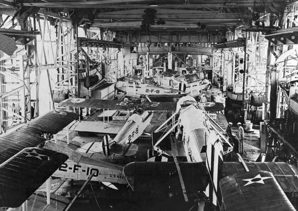 Inside the hanger of USS Langley CV-1