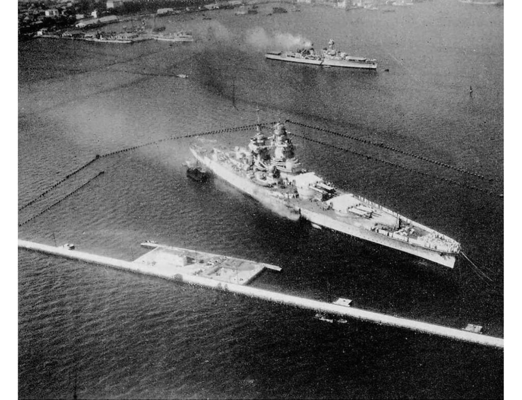 After damage from a British aerial torpedo Richelieu was damaged and wasn't easily able to leave port during her repairs.