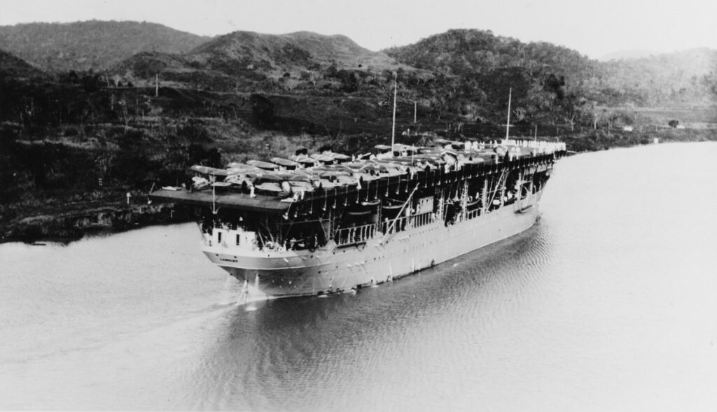 USS Langley CV-1 in the Panama Canal during the late 1930s