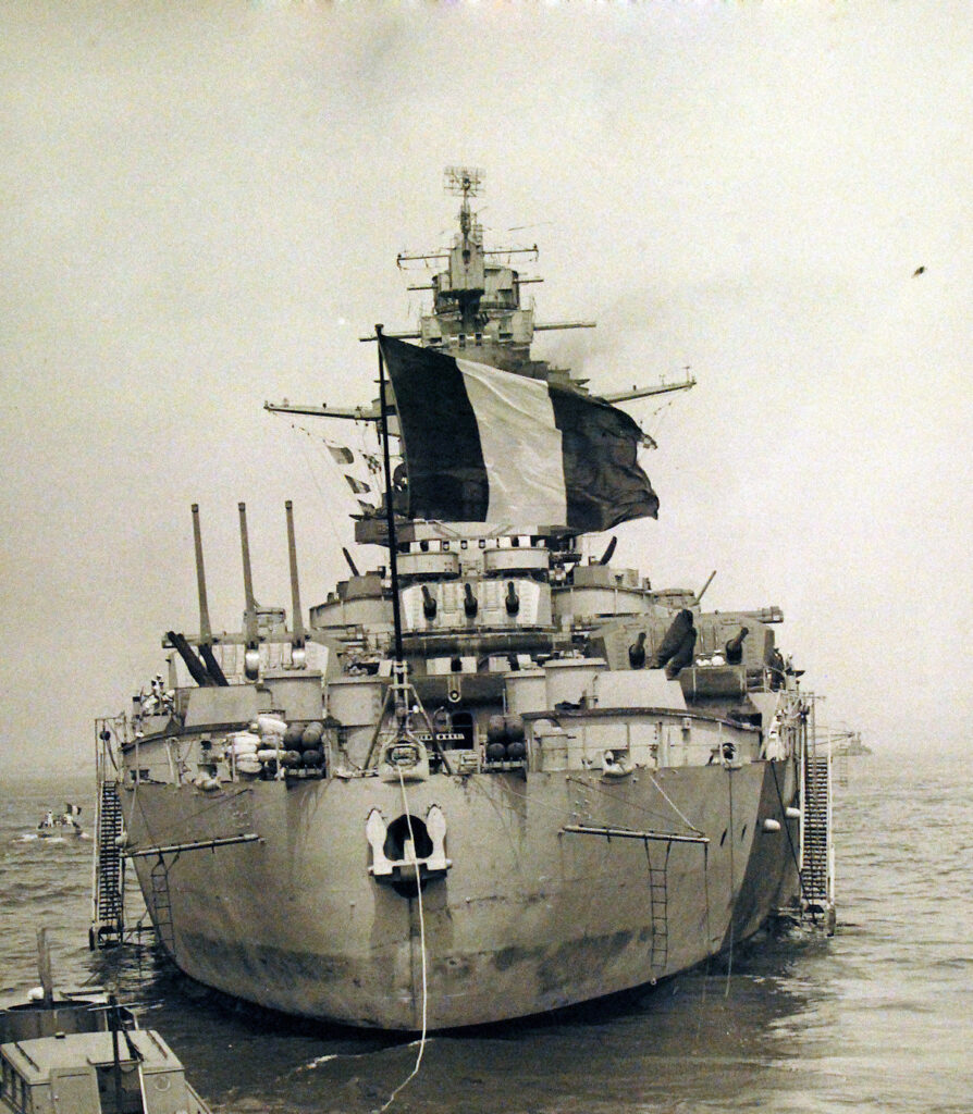 Stern view of Richelieu at the New York Navy Yard14 August 1943