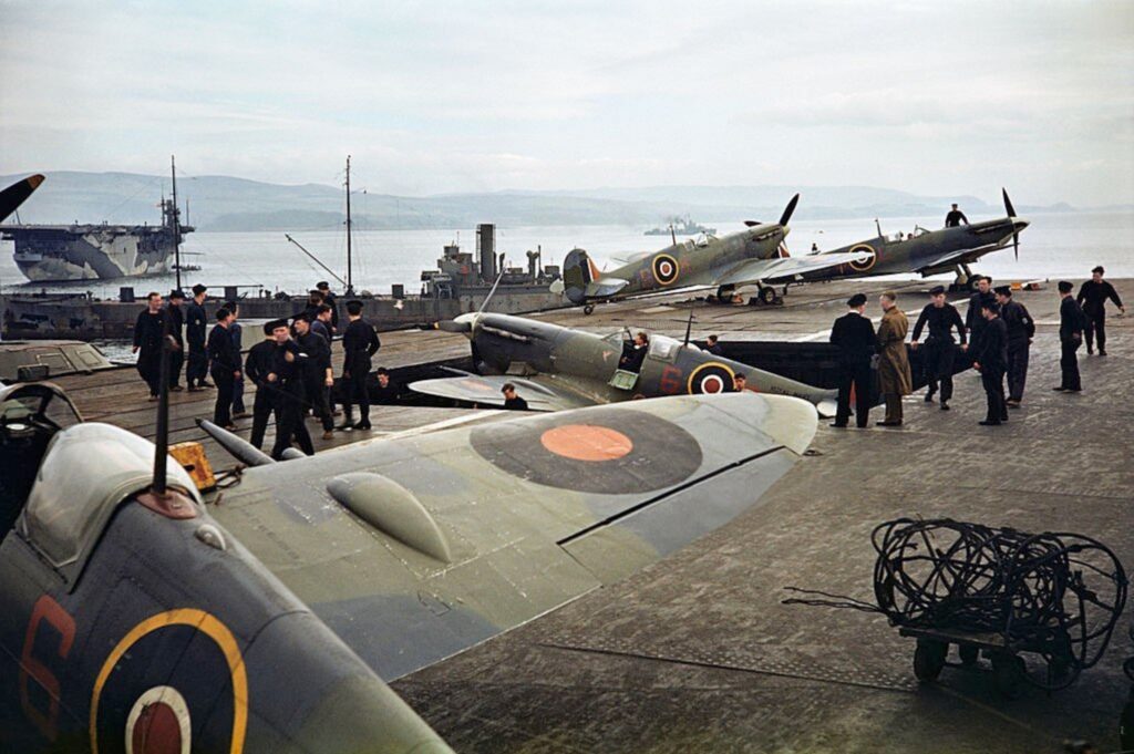 Supermarine Seafire F Mk.II fighters on HMS Indomitable, Mediterranean Sea.