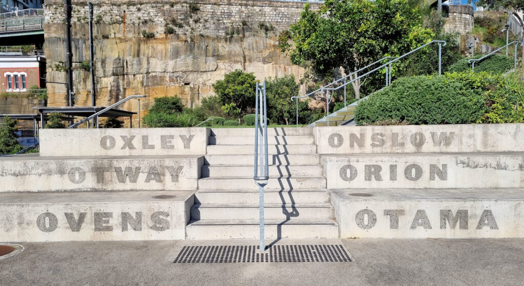 Steps with the names of the six Oberon class submarines operated by Australia