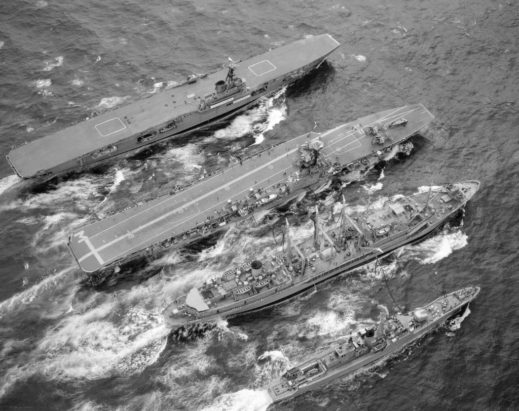 HMAS Sydney (A 214), Melbourne (R 21), Supply (AO 195) and Yarra (DE 45)