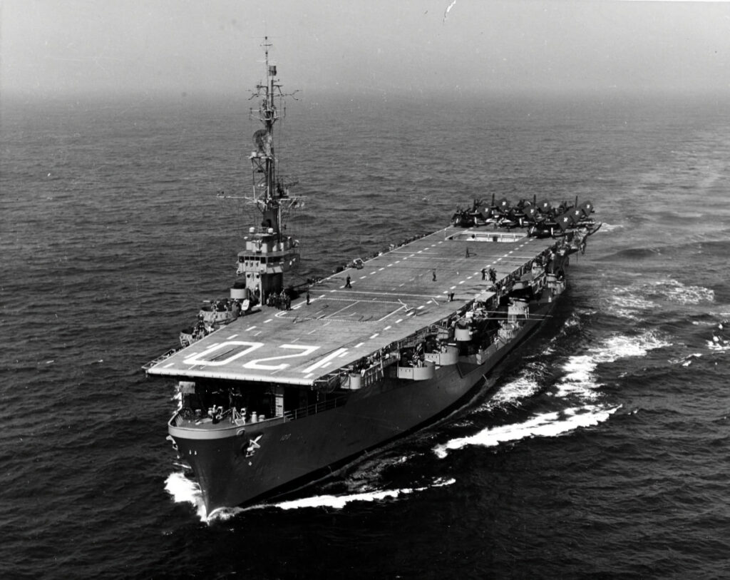 USS Mindoro CVE-120 underway, circa 30 April 1952