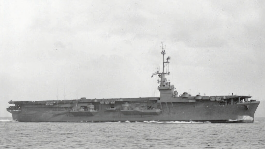 USS Tinian CVE-123, underway 21 February 1946