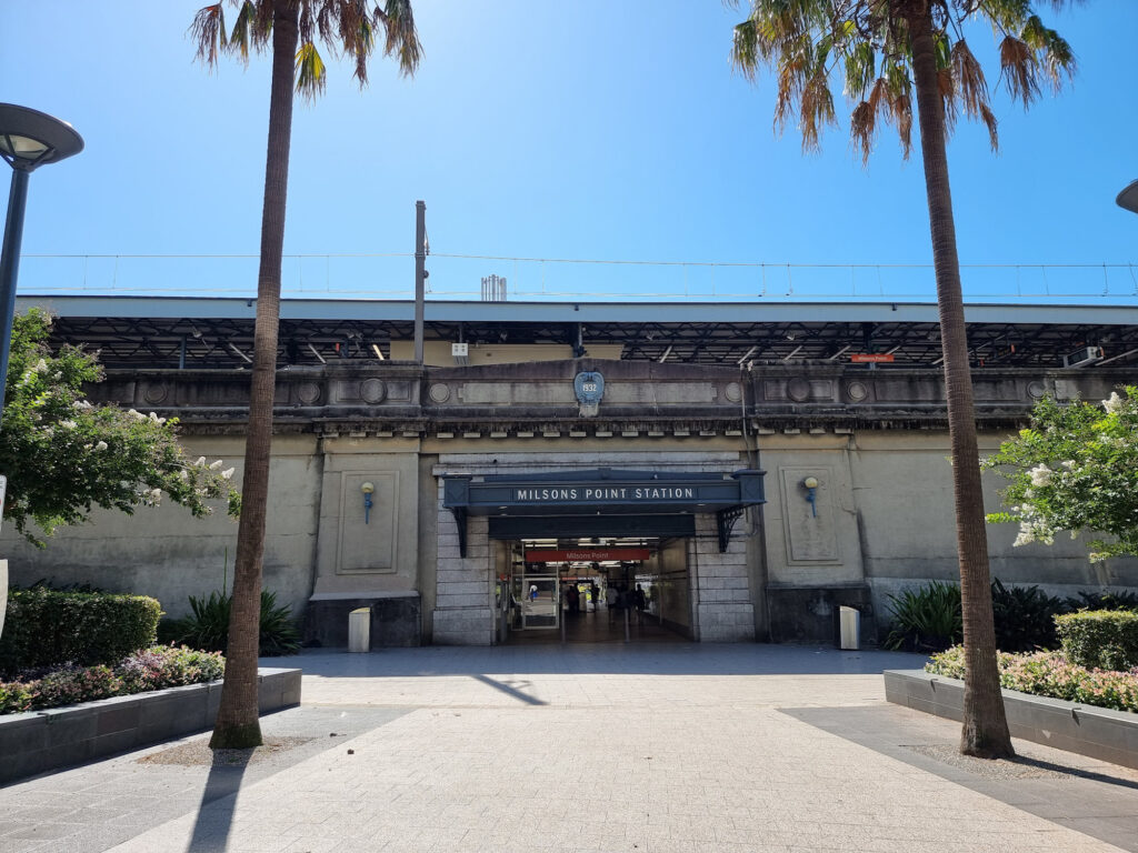 Entrance to Milsons Point Station under the Sydney Harbour Bridge