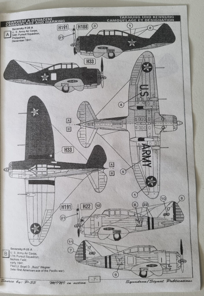 Seversky P-35A 1:72 Scale Model by MPM Painting Instructions