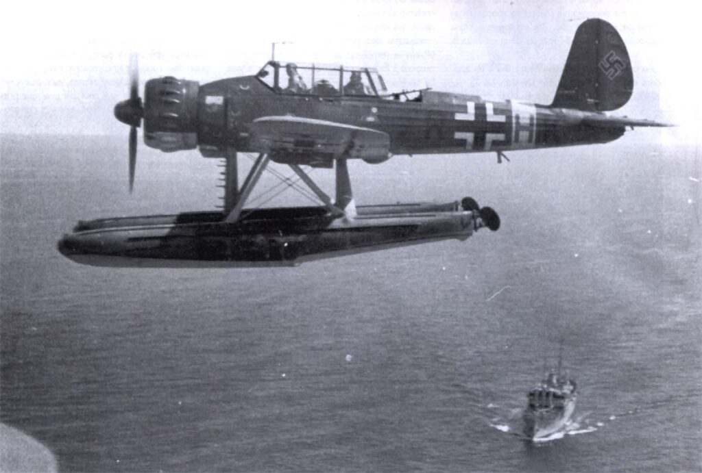 Arado Ar 196A-3 of 2.SAGr125 (7R+HK) Wrk.Nr. 100201 Escorting a merchant ship in the Mediterranean 1942