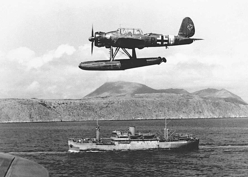 Arado Ar 196A-3 of 2.SAGr125 (7R+HK) Wrk.Nr. 100201 Escorting a merchant ship in the Mediterranean 1942