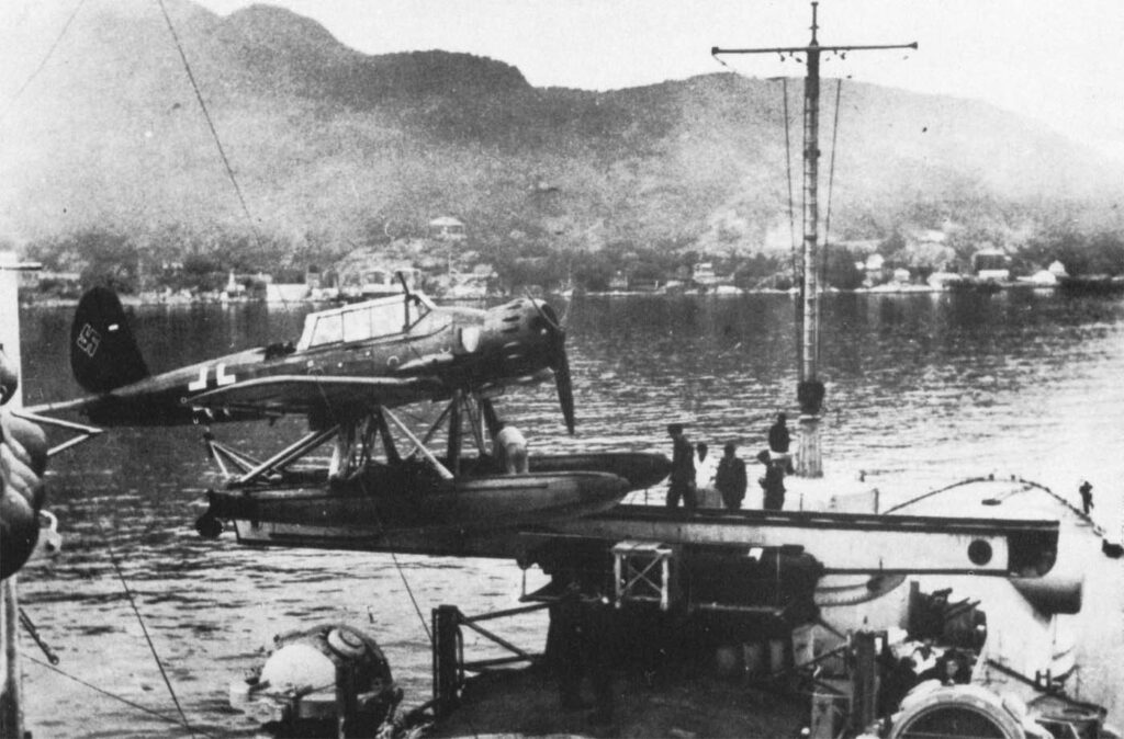 Arado Ar 196A preparing to launch from a catapult on KMS Gneisenau