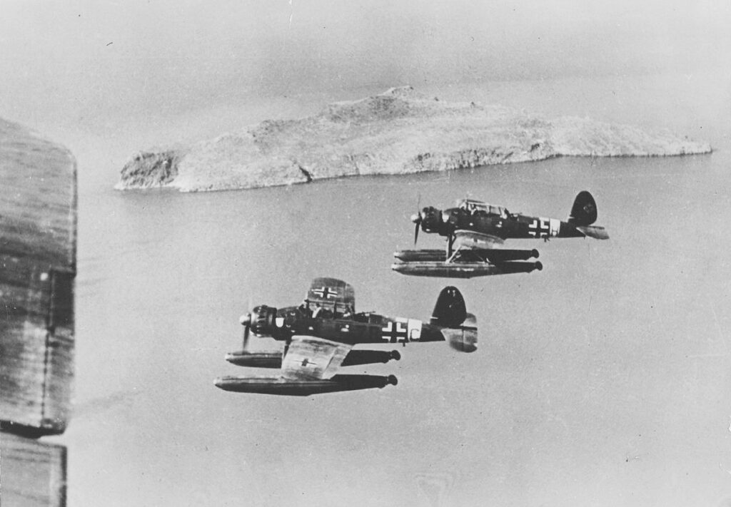 Arado Ar 196A-3 of 2.SAGr125 (7R+CK) Wrk.Nr. 100208 & (7R+HK) Wrk.Nr 100201 over the Aegean Sea