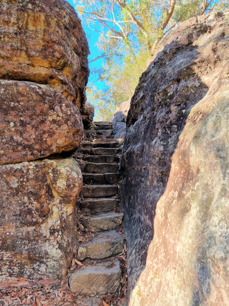 Stone steps at the end of the boardwalk