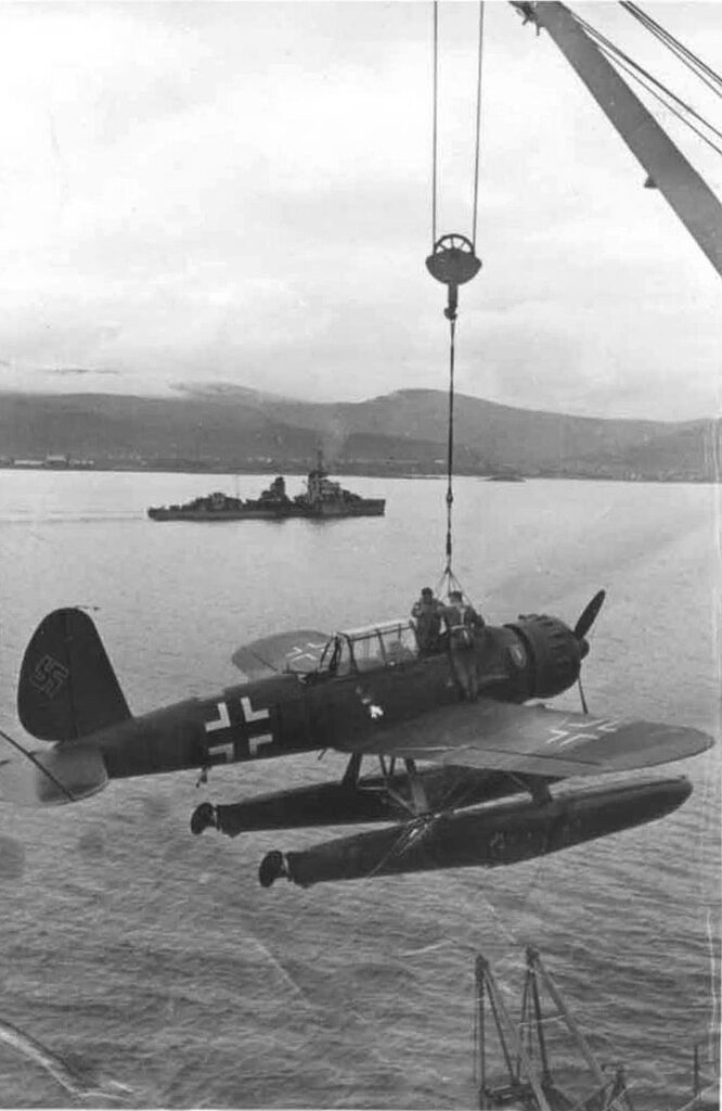 Arado Ar 196A being hoisted onto a Kriegsmarine ship