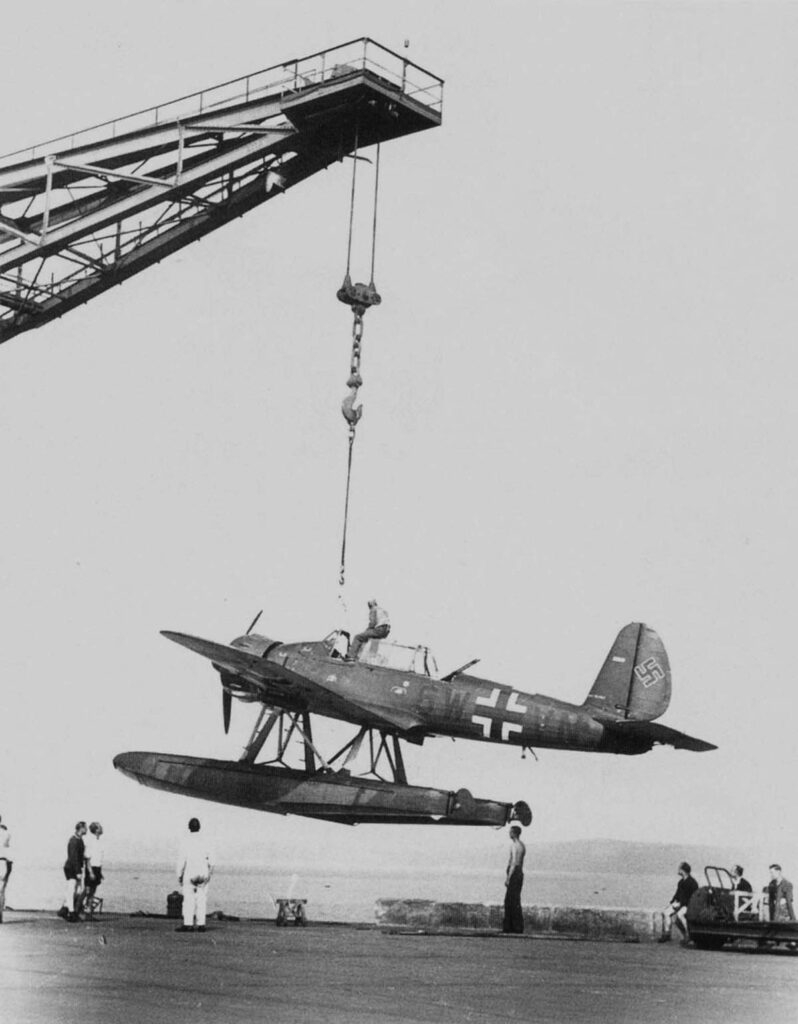 Arado Ar 196A-3 of 5./BordFlGr196 (6W+VN) with SC50 Bombs Launched By Crane Cherbourg Octeville Airfield