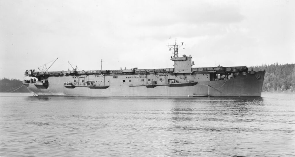 USS Bogue (ACV-9) underway in Puget Sound, Washington on 27 October 1942