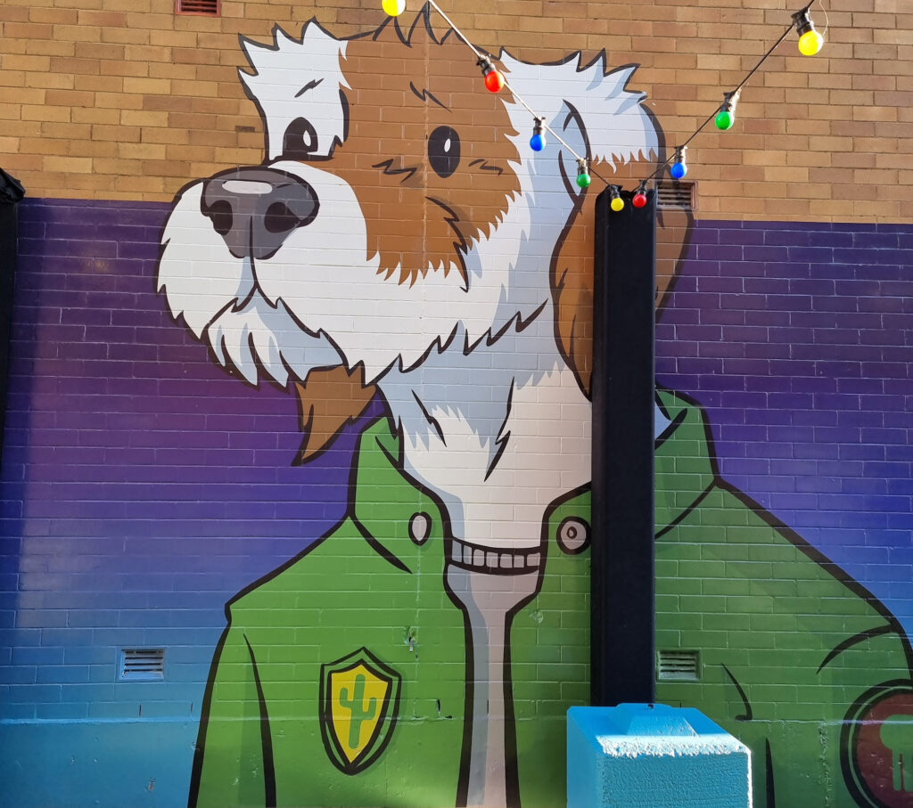 Dog mural in Stillbury Lane Maitland Street Art