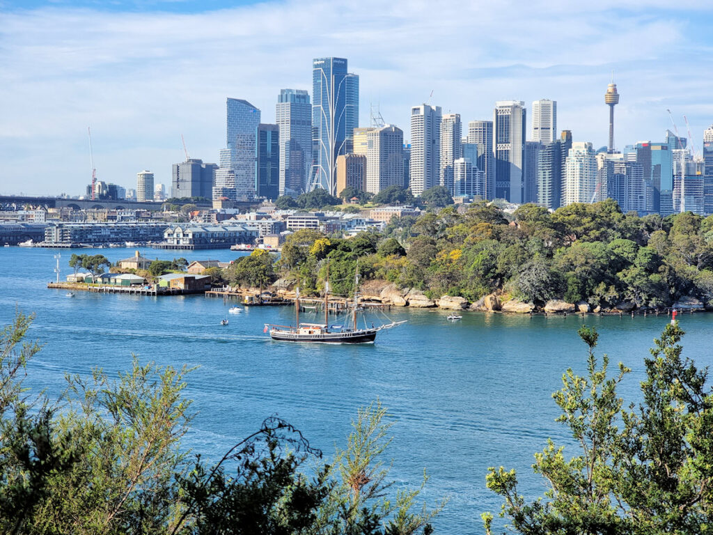 Sydney, The Harbour and a sailing ship from Balls Head Reserve