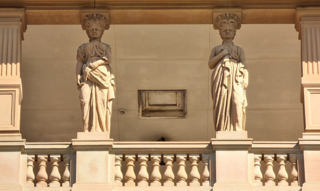 Caryatid columns on the upper balcony Rivendell School