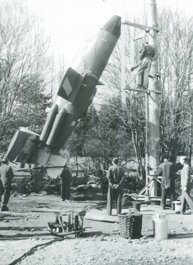 Loading a Natter onto the launch tower for a test flight