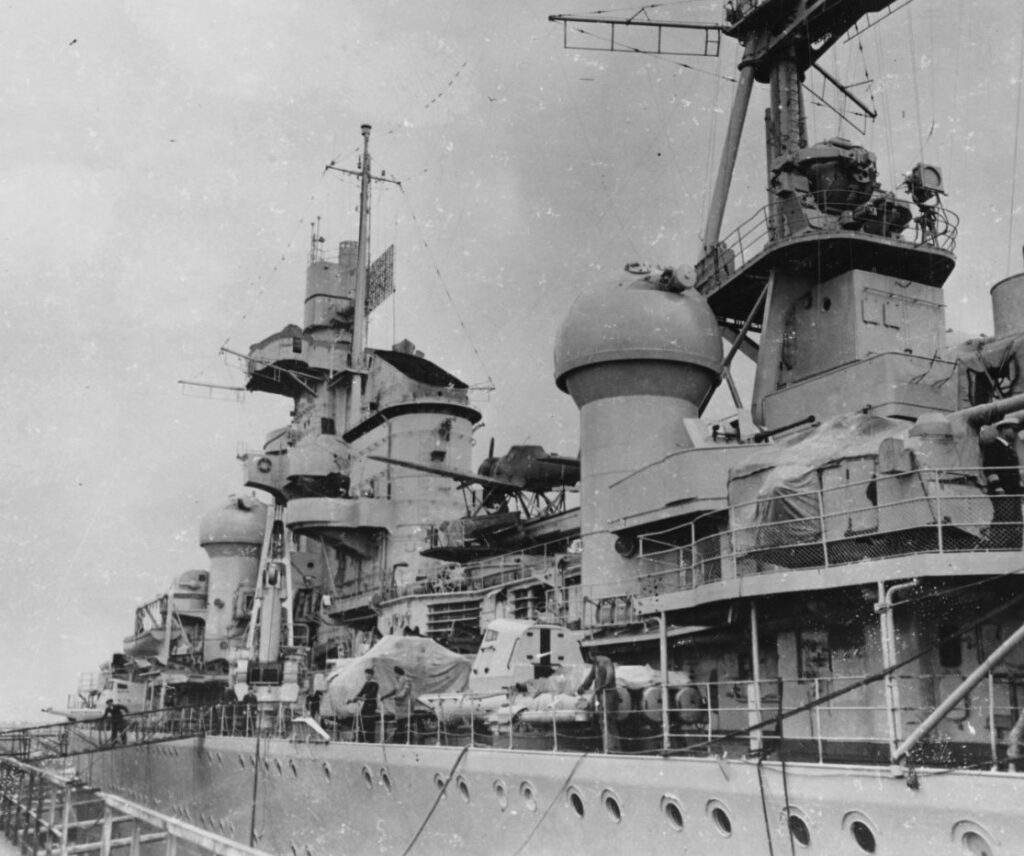 Prinz Eugen superstructure, looking forward from alongside