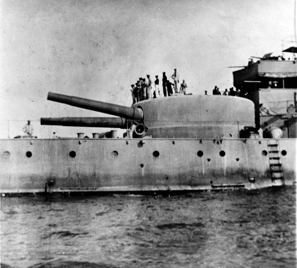 USS Oregon BB-3 after the Battle of Santiago, July, 1898, Spanish-American War.