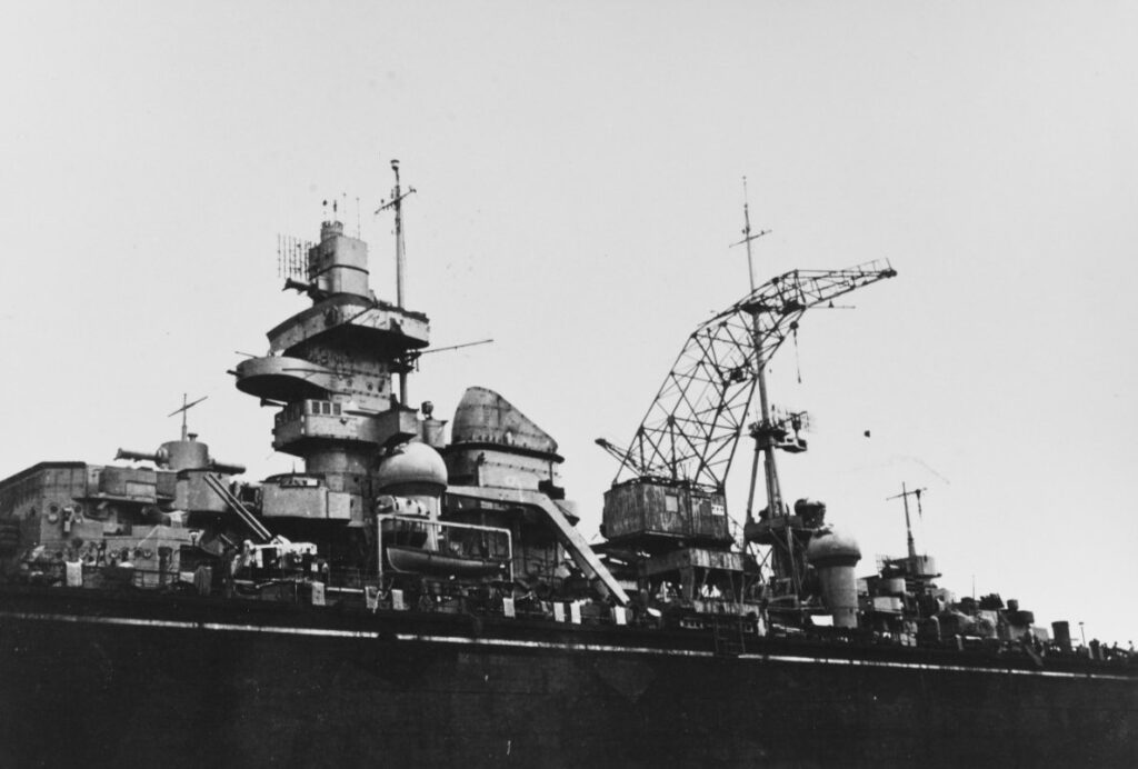 Prinz Eugen in drydock at Wilhelmshaven, soon after V-E Day