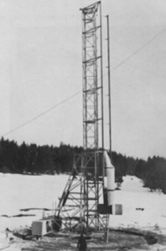 Bachem Ba 349 on the launch tower for a test flight